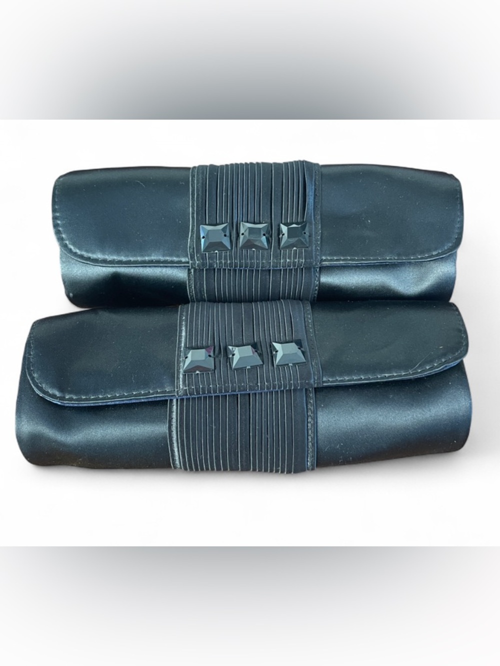 2 MAC Cosmetics Black Satin Roll-Up Cosmetic‎ Brush Case with Stud Accents